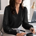 thumbnail image 5 of Kadlawus Women Loose Fit V Neck Long Sleeve Blouse Elegant Casual Sequins Pullover Tops for Daily Office Commute Dinner Party Wear, Black 2XL, 5 of 9