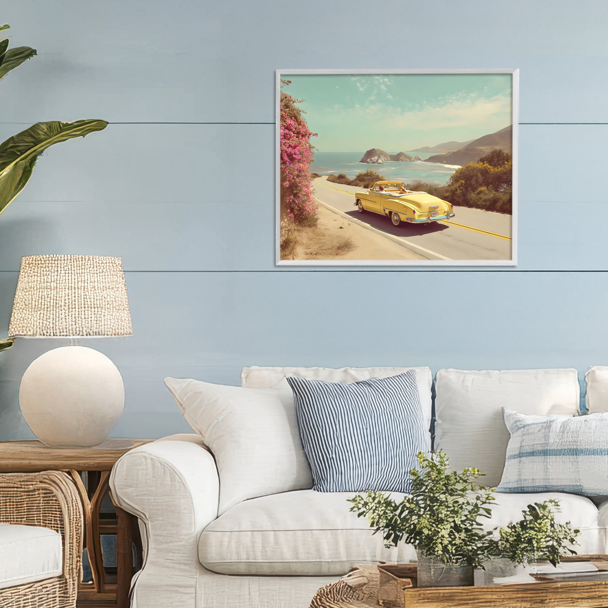 Stupell Industries Vintage Yellow Ride White Framed Giclee Art, design by Franklyn Gregory
