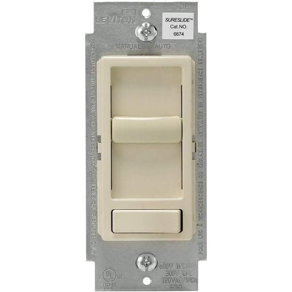 Leviton 6674-P0T 4 Pack Decora SureSlide Slide CFL LED dimmer, Light Almond