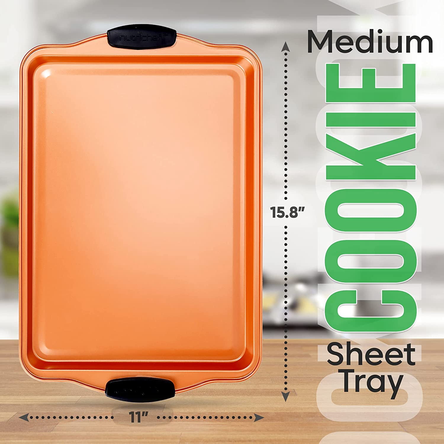 Nutrichef 15” Non-Stick Cookie Sheet, Medium Copper Commercial Grade Quality Carbon Steel Bakeware