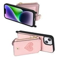 thumbnail image 3 of Feishell Crossbody Phone Case for Apple iPhone 14,Heart Pattern PU Leather Zipper Pocket & Card Slots Shockproof Kickstand Phone Case with Adjustable Shoulder Strap,Pink, 3 of 11