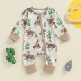 thumbnail image 2 of Boys Baby Jumpsuit Cowboy Cactus Print Long Sleeve Long Leg Crewneck Romper Front Zipper Contrast Trim For Daily Wear, 2 of 4