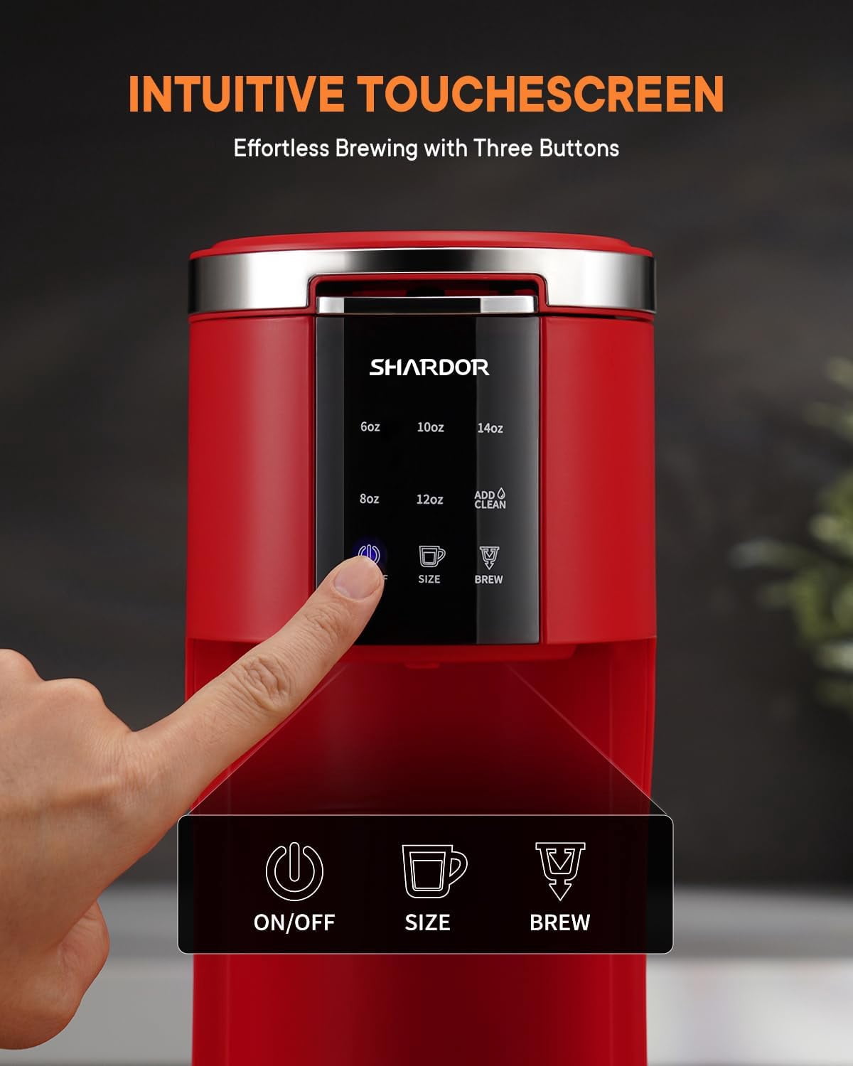 3 in 1 Single Serve Coffee Machine, K Cup Coffee Maker Compatible with Ground Coffee & Teas, 6 to 14oz Brew Sizes, 40oz Removable Water Tank, Descale Settings, Red
