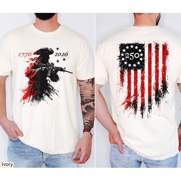 USA 250 Years Celebration Shirt, Modern Patriot 1776-2026 Tee, American Flag Heritage Top, Tactical Revolutionary Soldier