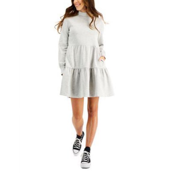 MSRP $55 Style & Co Mock-Neck Tiered Dress Grey Size Medium
