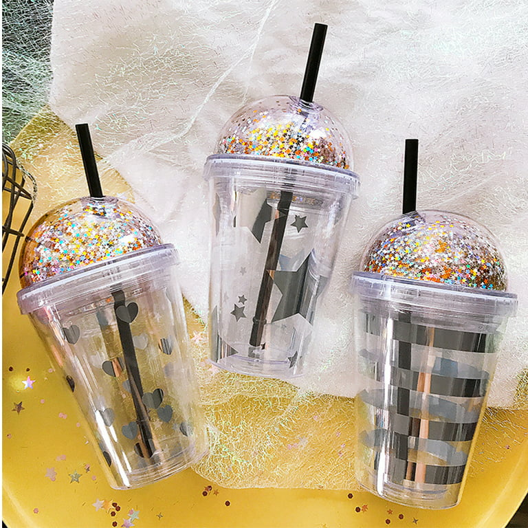 Circle Sparkling Big Straw Cup Coffee Cup Pay Attention To Quality Straw  Plastic Water Bottle One