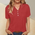 thumbnail image 5 of T Shirts For Women Womens Tops Cotton Linen Shirts For Summer Button Down Tops Short Sleeve Casual Blouses Oversized Tshirts, 5 of 7