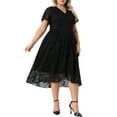 thumbnail image 2 of DARING DIVA Womens Plus Size Lace Cocktail Faux Wrap V Neck Midi Dress 1X Black, 2 of 6