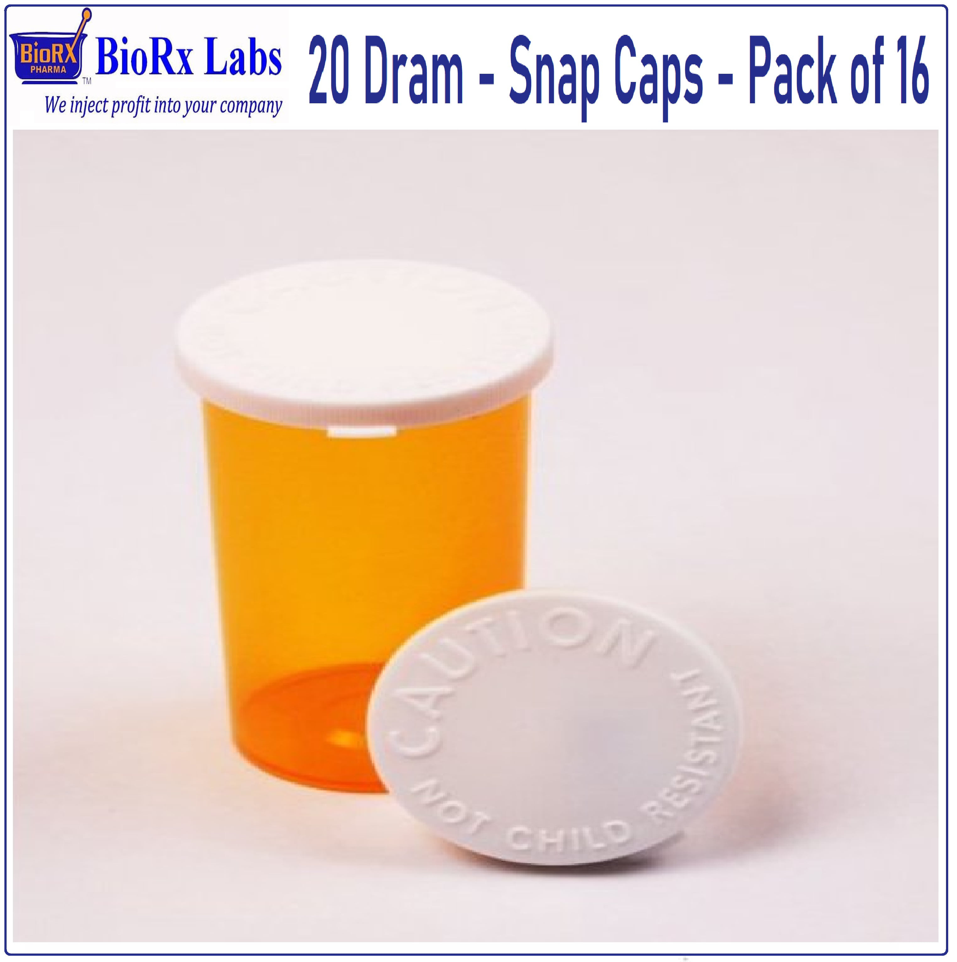 Plastic Prescription Vials/Bottles Large 16 Dram w/Non-CHILDPROOF Snap Caps 25 Pack 