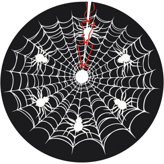 Black Halloween Spider Web Scary Funny 30 36 48 Inch Christmas Tree Skirt Carpet Mat Funny Party Decor Supplies for Xmas Halloween Decorations Occasion