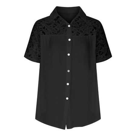 Ruyang Womens Summer Tops Short Sleeve Lace Crochet Blouses Flowy Babydoll Dressy Casual Work Tops 2024 Fashion Tops