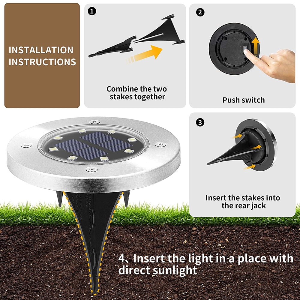 Solar Ground Lights - 8 LED Solar Garden Lights Outdoor Waterproof Sidewalk Disk Lights Solar Powered Landscape Lighting for Lawn Patio Pathway Yard Deck Walkway Flood Lights (24 Packs White)