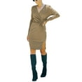 thumbnail image 2 of ZAXARRA Robe Femme Couleur Unie Col en V, Manches Longues Ajustée une-Pièce avec Design Noué, S/m/l/TG, 2 of 9