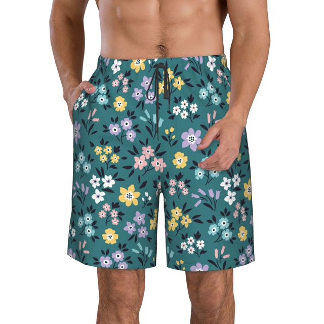 Fotbe Floral Trajes de Baño Estampados para Hombre, Shorts de Verano de Secado Rápido, Ropa de Playa, Bañadores-Medium