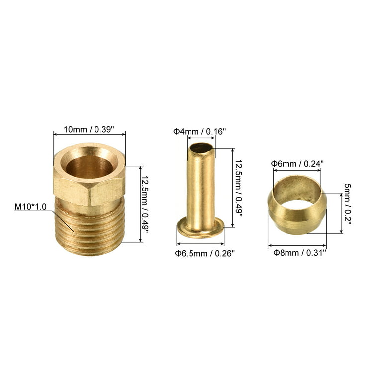 Uxcell 4mm ID 6mm OD Tube Brass Compression Kit 3 Set, Sleeve