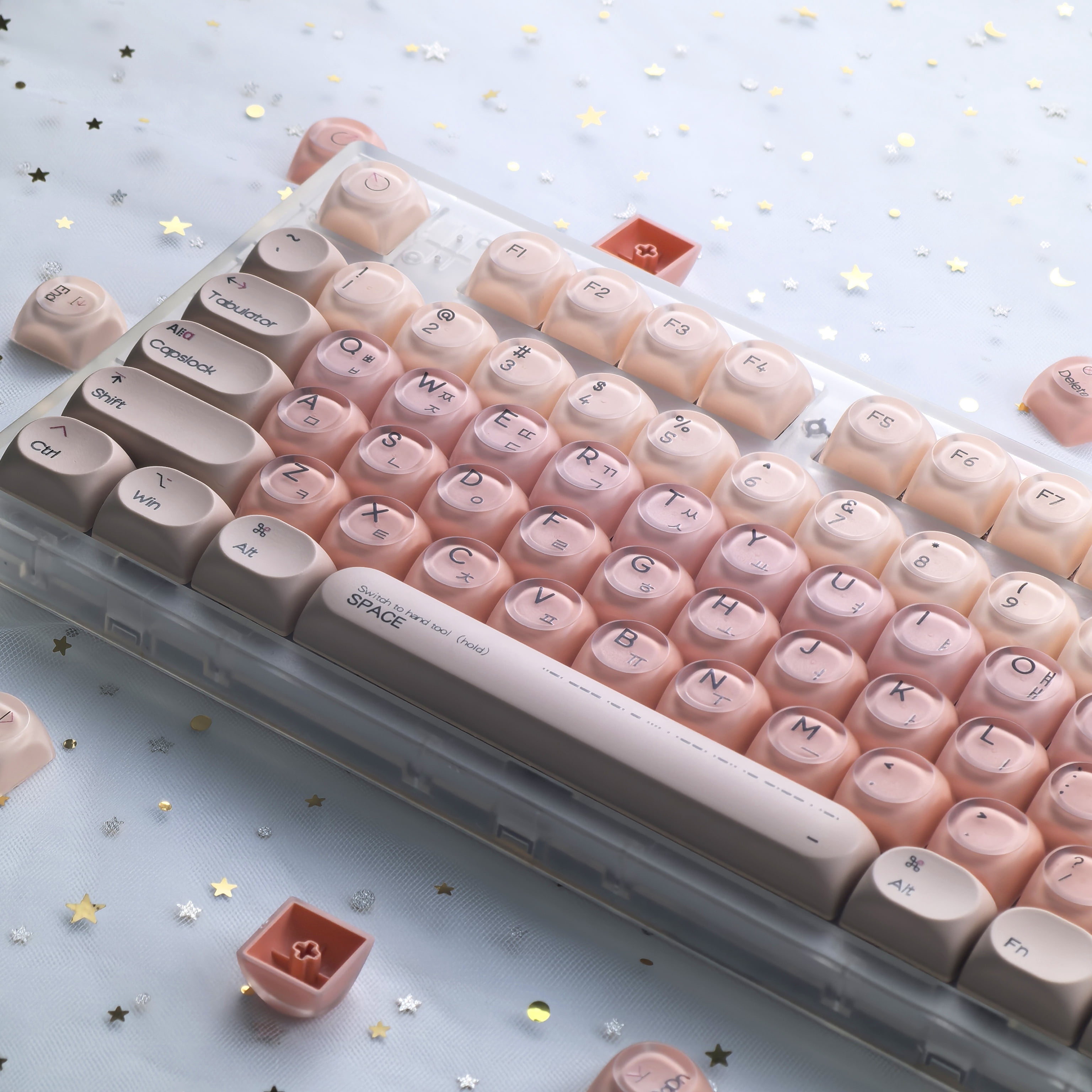Pink Korean Keycaps Liquid Foundation 136 Keys Hoa Pbt+Pc Round Pink Cute Keycap Azerty/French/Thai Keyboard Keycaps