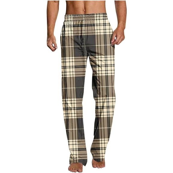 GuangCheng Mens Pajama Pants Plaid Straight Leg Elastic Waist Soft Comfy Sleepwear Trousers,Size:S