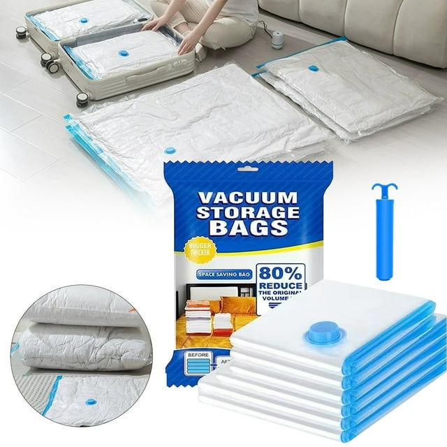WRXMIJNHGSA Storage Case Under $25 Transparent Blue Vacuum Compression Bag Storage Bag Hand Rolled Vacuum Suction Travel Down Jacket Cotton Quilt Moving Storage Bag (bag Style With Hand Pump)