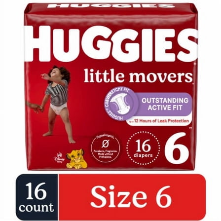2X - Huggies Little Movers Baby Diapers Size 6 (35  lbs)