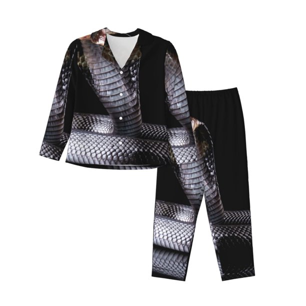 Balery Black Cobra Snake Conjunto de Pijama con Estampado para Mujer, Conjunto de Dos Piezas con Manga Larga, Ropa de Dormir Suave con Bolsillos, Pijamas Cómodos-Large