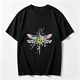 thumbnail image 2 of Women's Cotton T Shirts Graphic Tee Tops Bloom With Dragonfly and colorful flowers Vintage Print Short Sleeve T-Shirt, 2 of 5