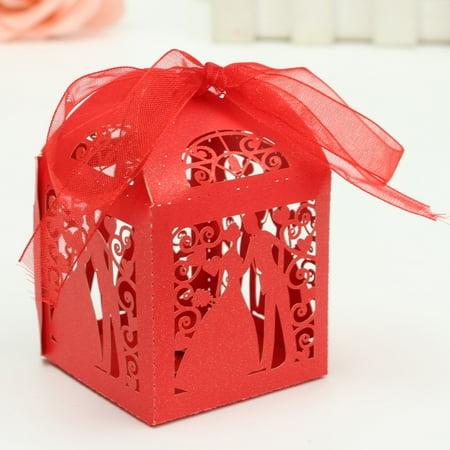 Best Christmas Sweets 12Pcs Laser Cut Paper Ribbon Sweets Candy Boxes Wedding Party Favors Gift Bag,Red color ()