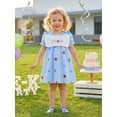 thumbnail image 5 of RUINIXCW Toddler Baby Girl Back to School Dress Kids Pre Kindergarten Outfits Baby Girls First Day of School Outfit Letters Embroidery Short Sleeve Stripes Summer Dress, 5 of 8