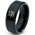 thumbnail image 1 of Tungsten Bulls Band Ring 8mm Men Women Comfort Fit Black Beveled Edge Polished, 1 of 4