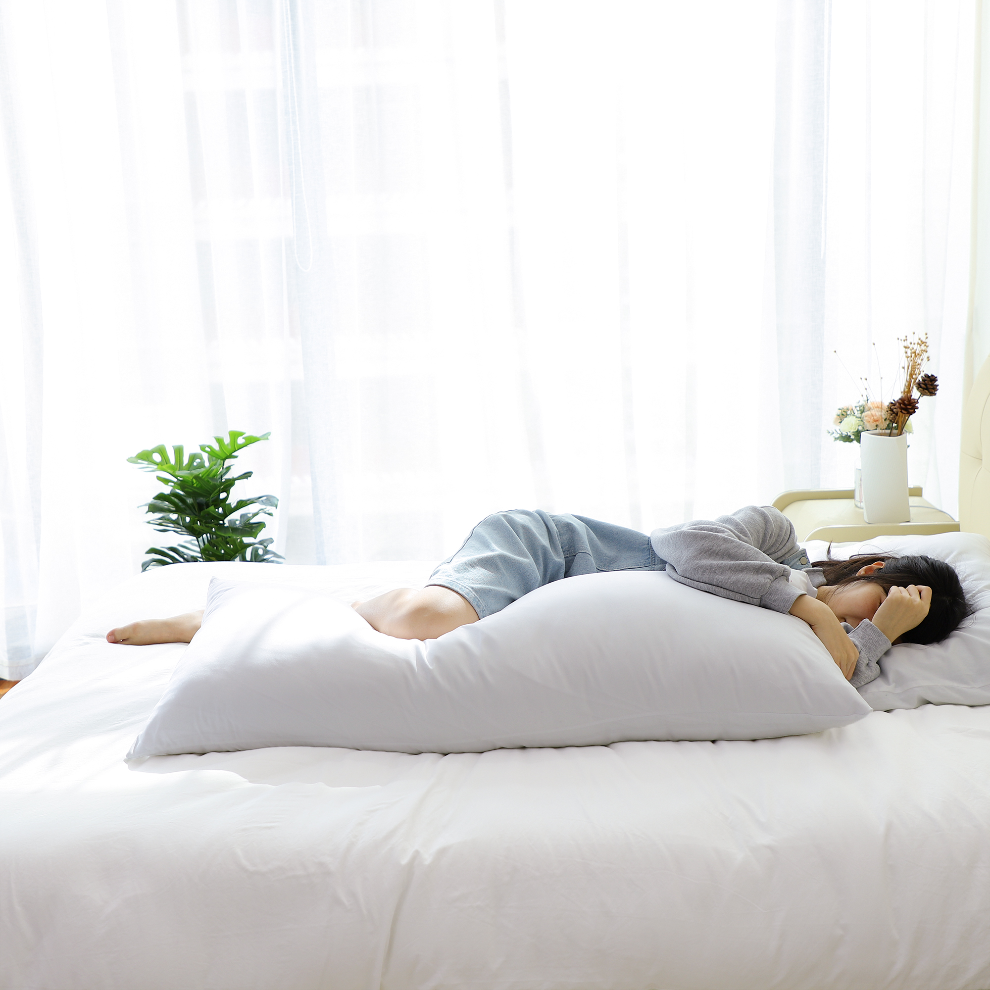Zippered Body Pillow Case Cover Soft Microfiber Long Pillowcases White
