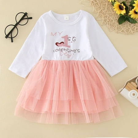 

Cathalem Newborn Infant Baby Girls Tulle Heart Print Autumn Valentine‘s Day Long Sleeve Princess Dress Girls Fall Dress Size 7 Dress Pink 12-18 Months