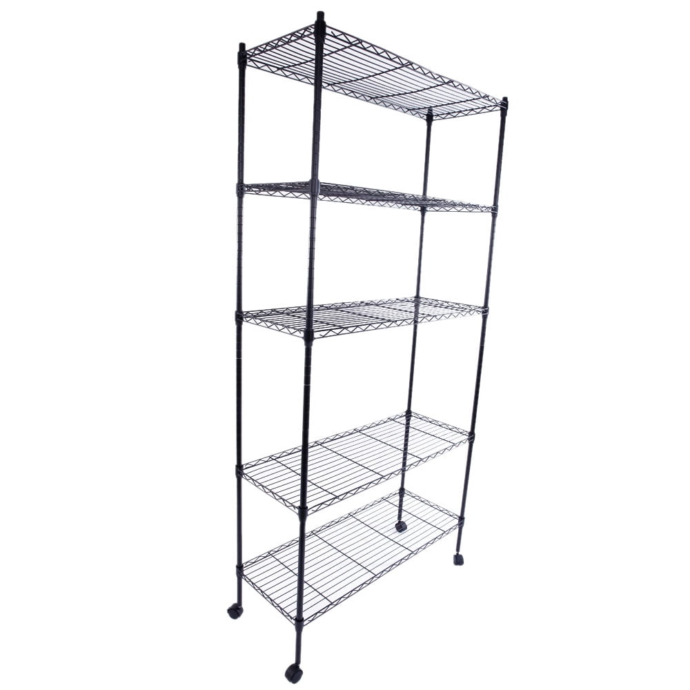 Black Metal Shelving Unit Urhomepro 5 Tier Heavy Duty Height Adjustable Kitchen Storage Shelves Wire Shelving With Wheel Wire Storage Racks For Garage Office Kitchen 35 L X 14 W X 65 H W1270 Walmart Com