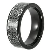 Men's Black IP Tungsten Celtic Cross Pattern Wedding Band - Mens Ring