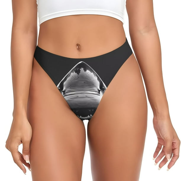 Balery Black And White Shark Tangas de Algodón para Mujer con Estampado – Ropa Interior Sexy, Transpirable, G-string-4X-Large