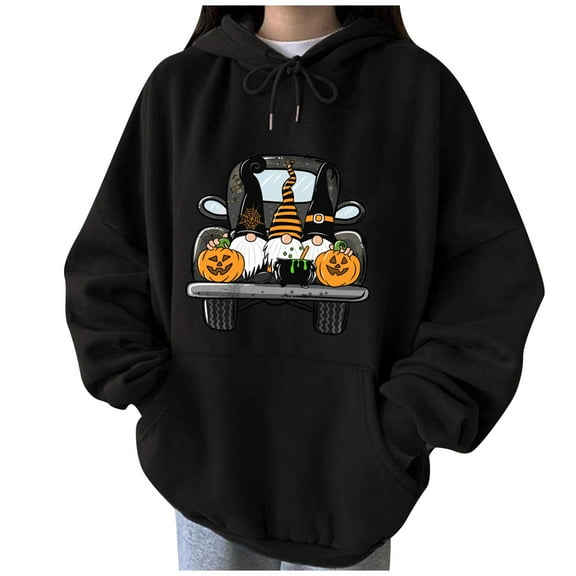 OAVQHLG3B Women's Hoodie Casual Tops Pumpkin Printed Pullover Crewneck Long-Sleeved Sweatershirt