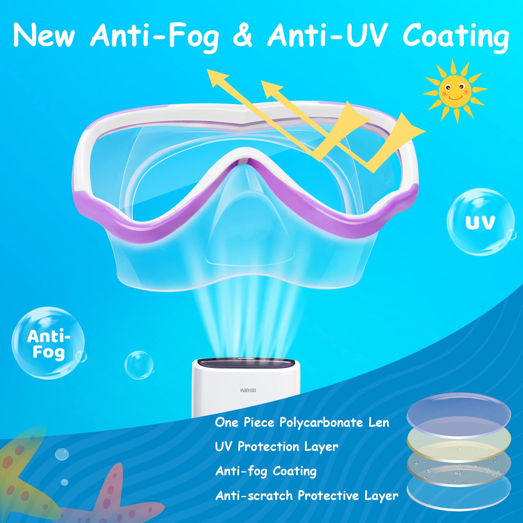 Vvinca Kids Swim Goggles with Nose Cover, Purple photo 7