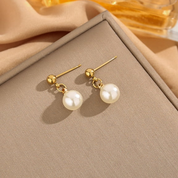 Sunyuer Pearl Earrings for Women - 18K Gold Plated Bridal Pearl Drop Earrings Elegant Wedding Studs for Brides