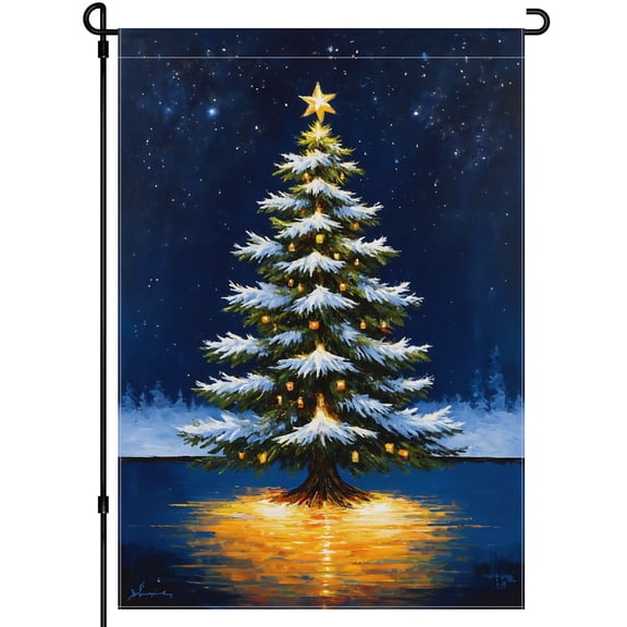 Welcome Winter House Flag for Yard Front Door Decoration, 28x40 Inch Pine Trees Double Colored Garden Flag Versatile Snow-covered Winter Forest Snowflakes Garden Flag for Outdoor