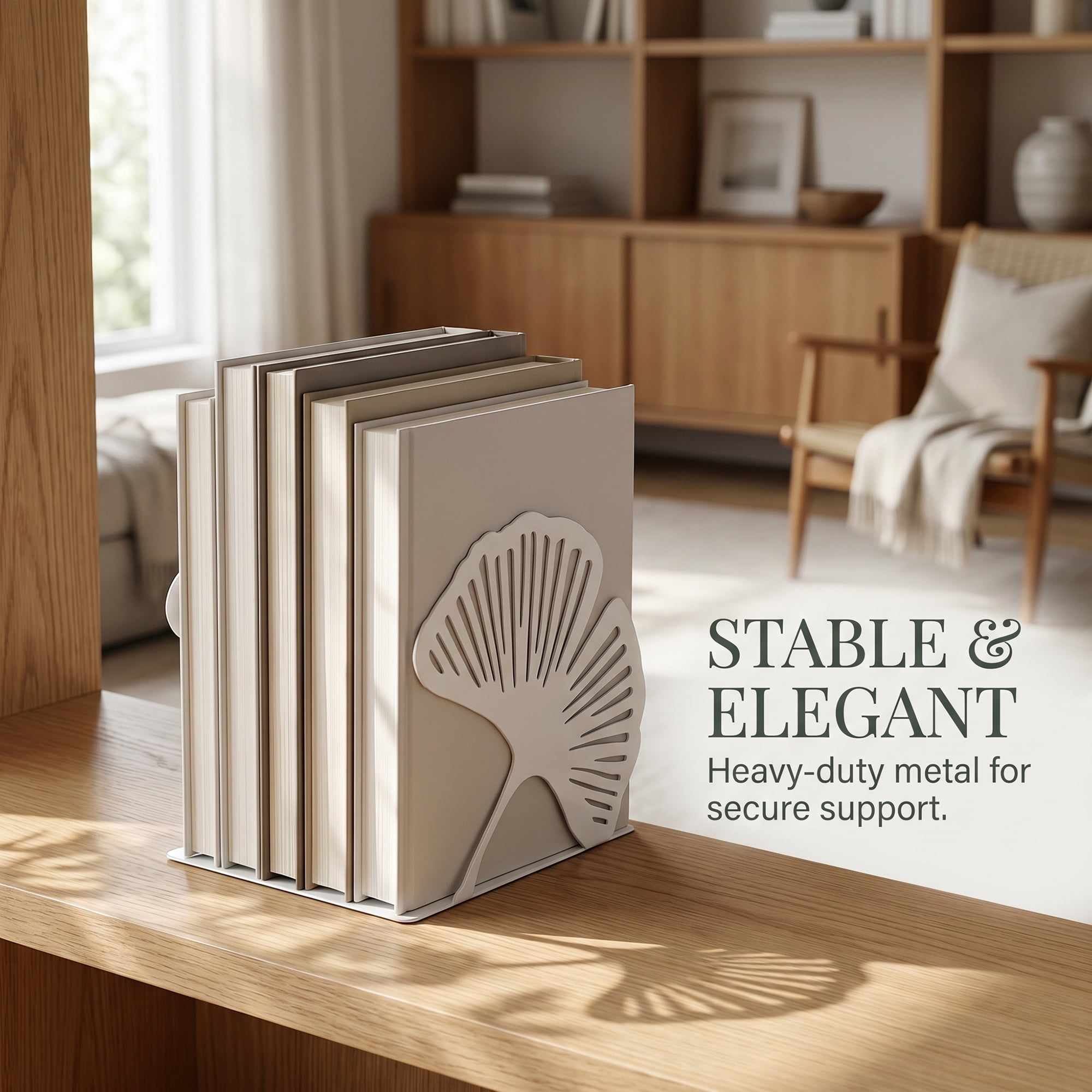 Unique Bargains Non-Skid Metal Bookends Leaf Design for Shelves White 4.9"x4.9"x4.9"