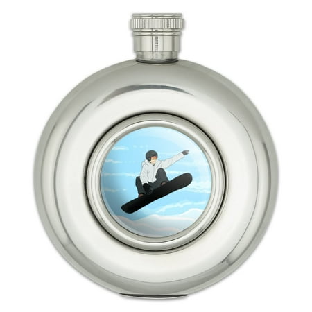 

Snowboarder Jumping Snowboarding Round Stainless Steel 5oz Hip Flask