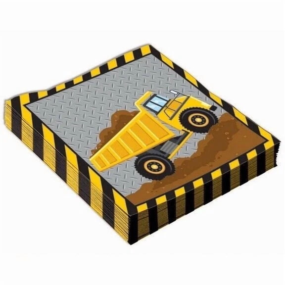 PURELY- 16 Pack Of Construction Party Paper Napkins (6.5” X 6.5”)