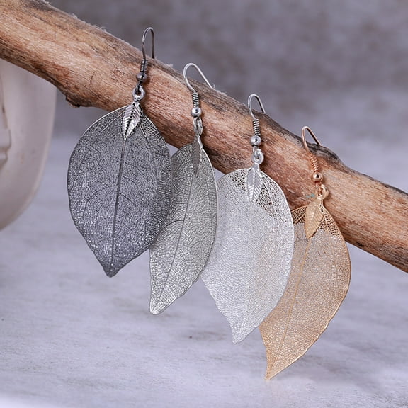 Jiaroswwei Tree Leaf Shape Alloy Hollow Bright Dangle Hook Earrings Fashion Jewelry for Wedding