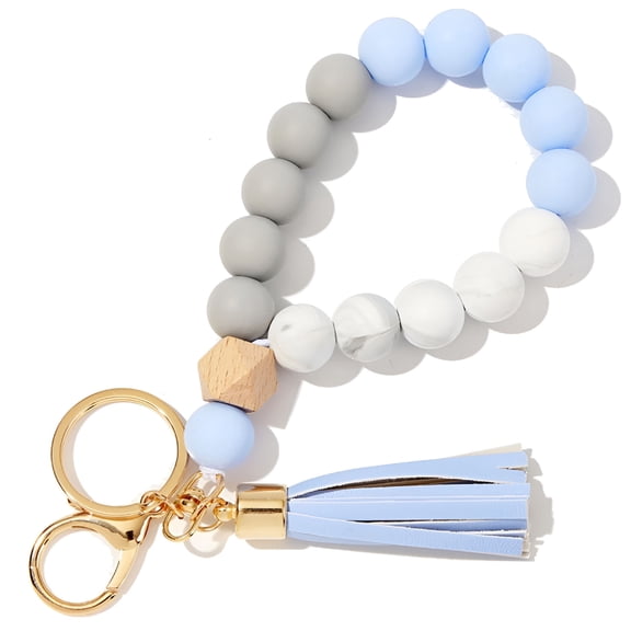 DESIGNICE Bracelet Keyring Decorative Stretchy Beaded Portable Bangle Wristlet Keychains for Women Silicone Blue