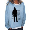 thumbnail image 2 of ESSSUT Hauts pour Femmes Liquidation Tendances Femme Manches Longues Col Rond Blouse Imprimée Pull Décontracté Bleu Ciel TG, 2 of 4