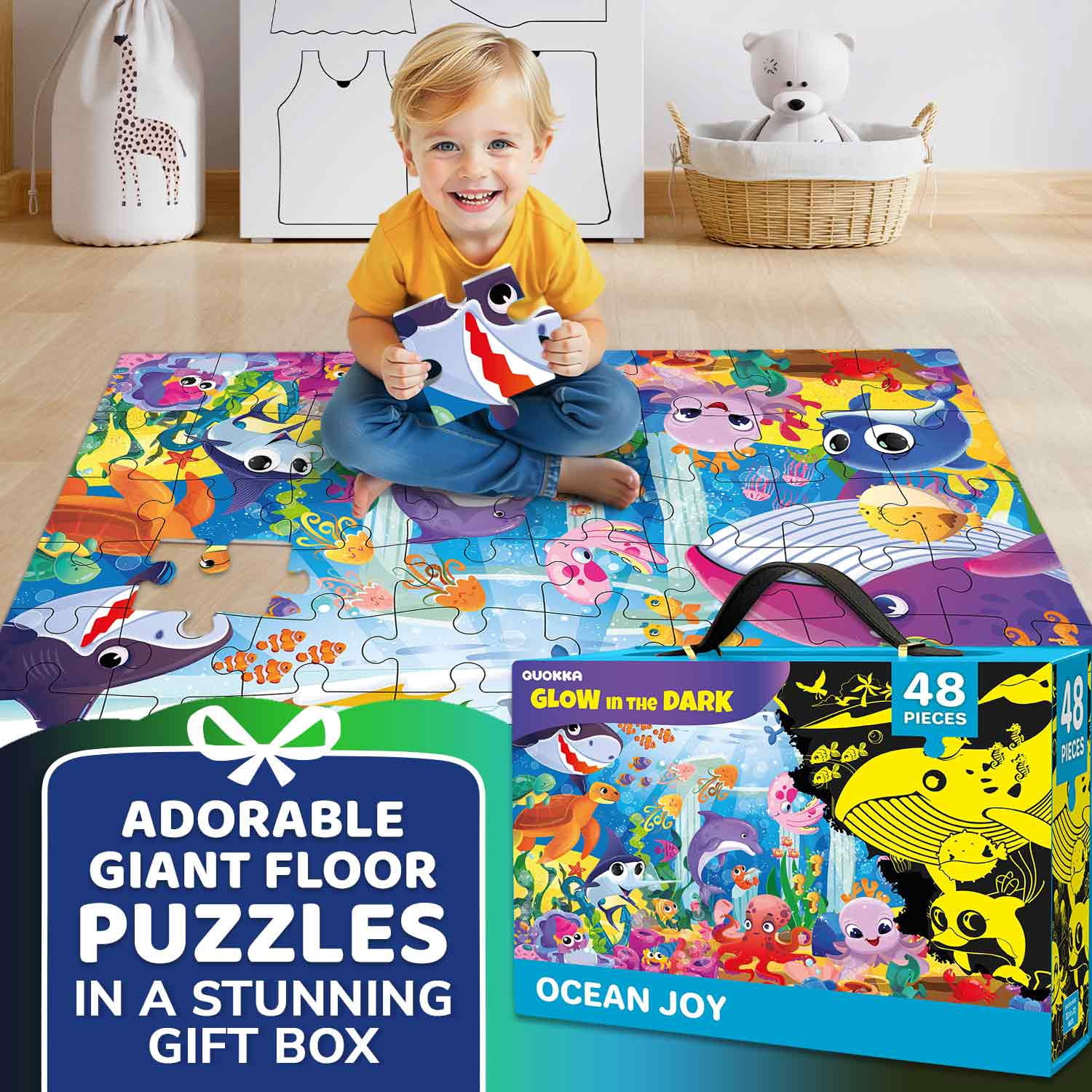 Quokka Floor Puzzle for Kids Ages 4-8 – Glow in the Dark Giant Jigsaw Puzzles with Deep Sea Adventure Scene