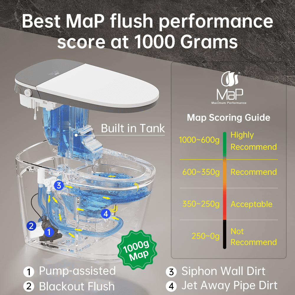 EPLO Smart Toilet Built-in Foam Shield Splash Proof & Tank, Auto Open/Close Lid,ADA Chair Height,Foot Sensor Flush