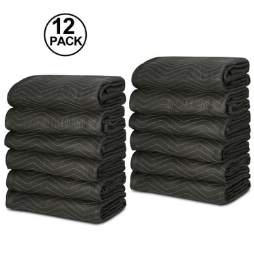 ZenSports 12 Pack Heavy Duty Padded Moving Packing Blankets 80'' x 72'' (65 lb/Dz) Furniture Pads Black