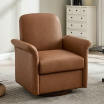 MDQMD 360°Swivel Accent Chair - Modern Faux Leather Lounge Chair with Sturdy Wood Base for Living Room Bedroom Office Brown(33.4"Lx33.4"Wx37"H)