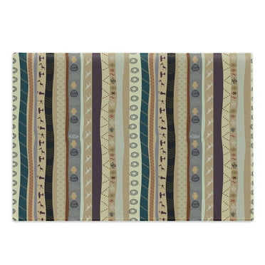 Tribal Cutting Board, Traditional Striped Pattern with Abstract Ornamental Details Vintage Art, Decorative Tempered Glass Cutting and Serving Board, Large Size, Multicolor, by Ambesonne