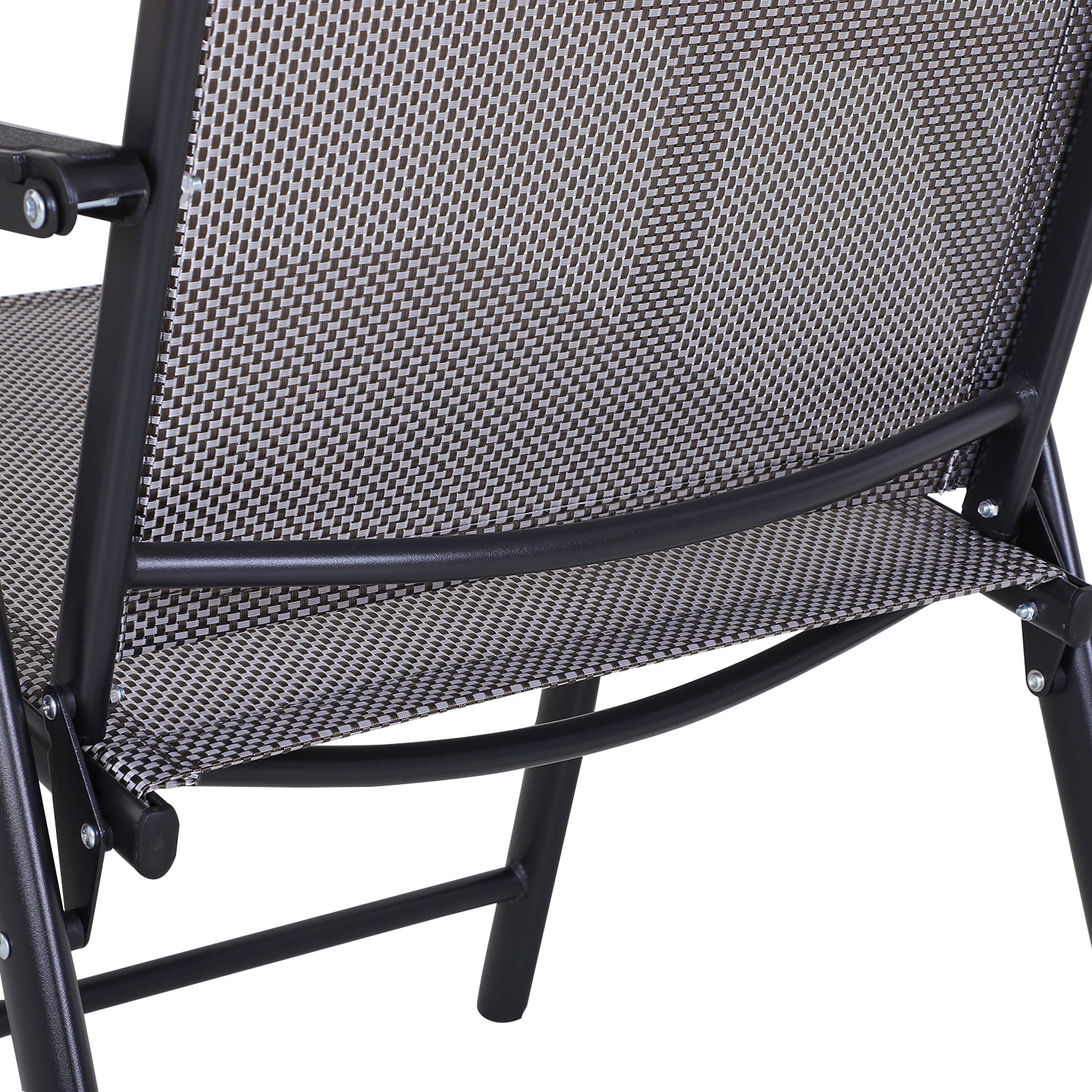 Set of 2 Patio Folding Chairs, Stackable Outdoor Sling Patio Dining Chairs with Armrests for Lawn, Camping, Dining, Beach, Metal Frame, No Assembly, Gray