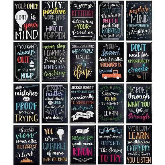Juvale 20-Pack 13x19 in Motivational Classroom Posters - Chalkboard-Style Wall Decor, Classroom Decor, Bulletin Board Decorations, School Supplies for Teachers, Growth Mindset Posters